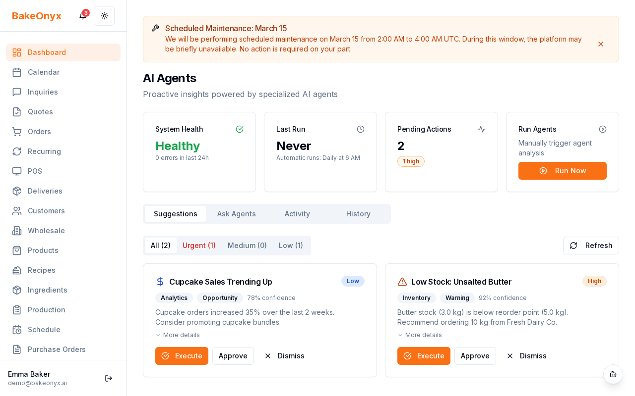 Execution history showing a chronological list of agent actions with status, timestamps, and outcomes