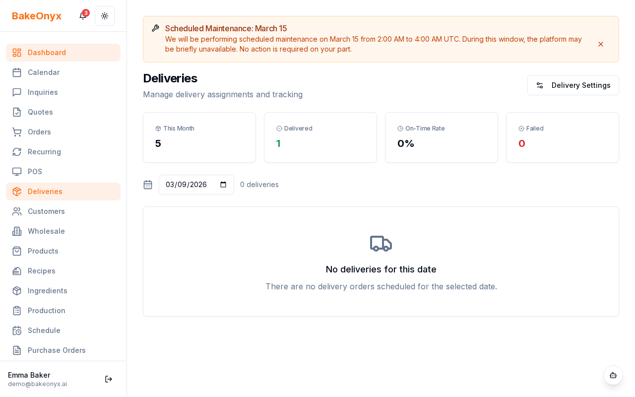 Daily delivery board showing orders organized by status in kanban columns