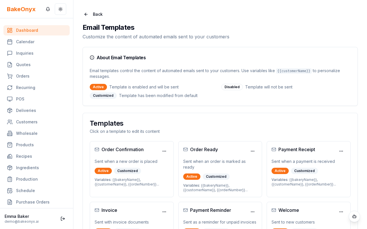 Email template editor showing subject line and body fields with merge field options